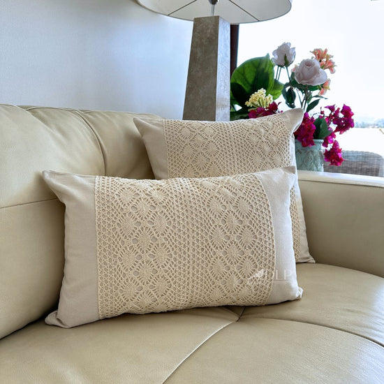 Funda de Cojin Boho Crudo Crochet