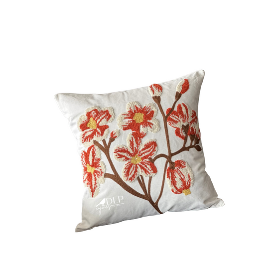 Funda de Cojin Bordado Flores Naranjas