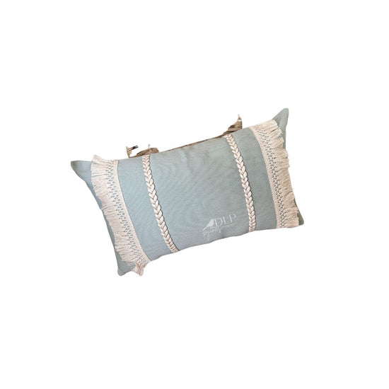 Funda de Cojin Boho Verde Agua con Flecos