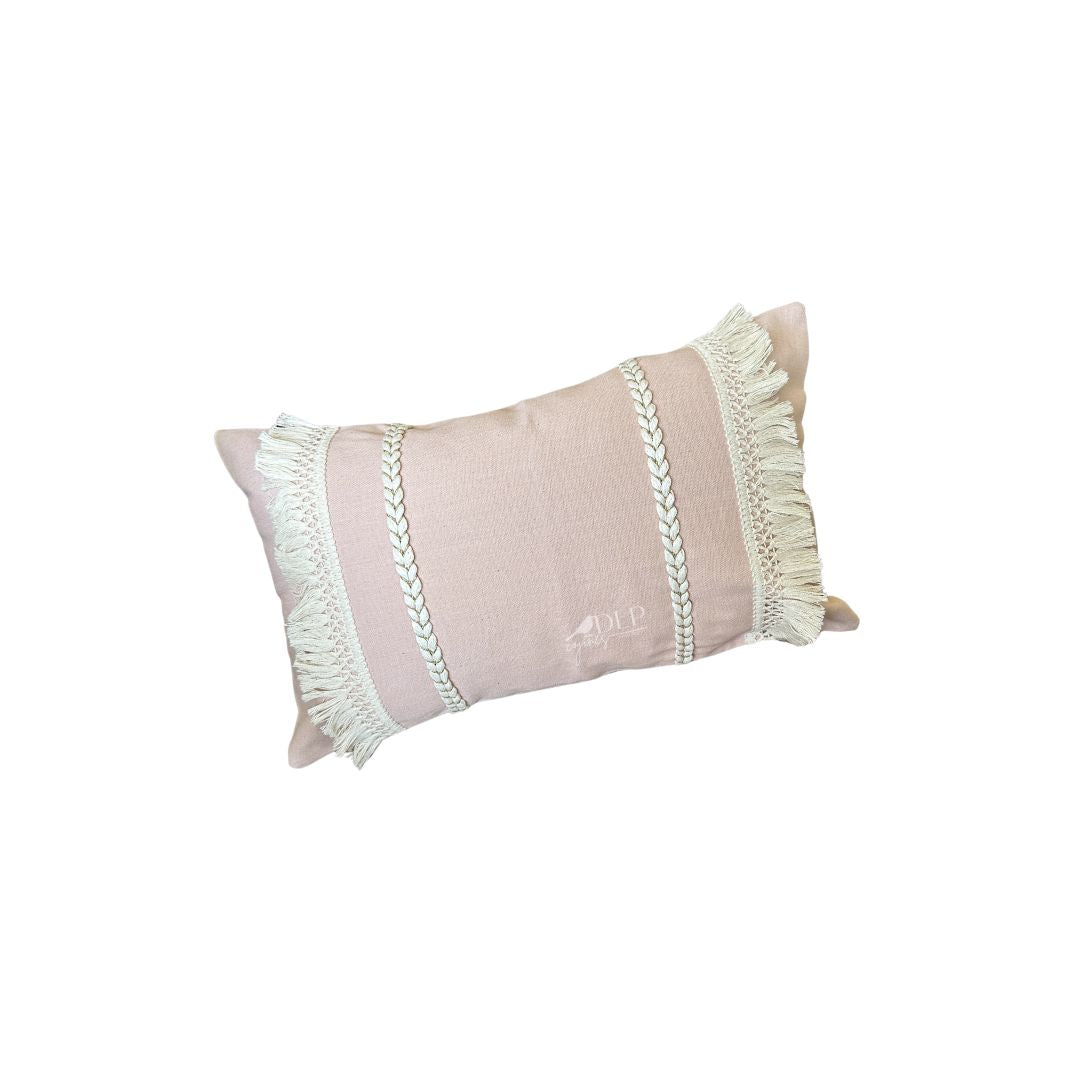 Funda de Cojin Boho Rosado con Flecos